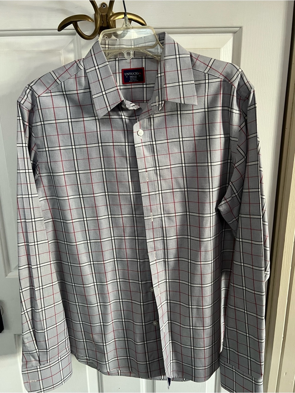 UNTUCKit Gray Plaid Button-Down Shirt with Red Windowpane